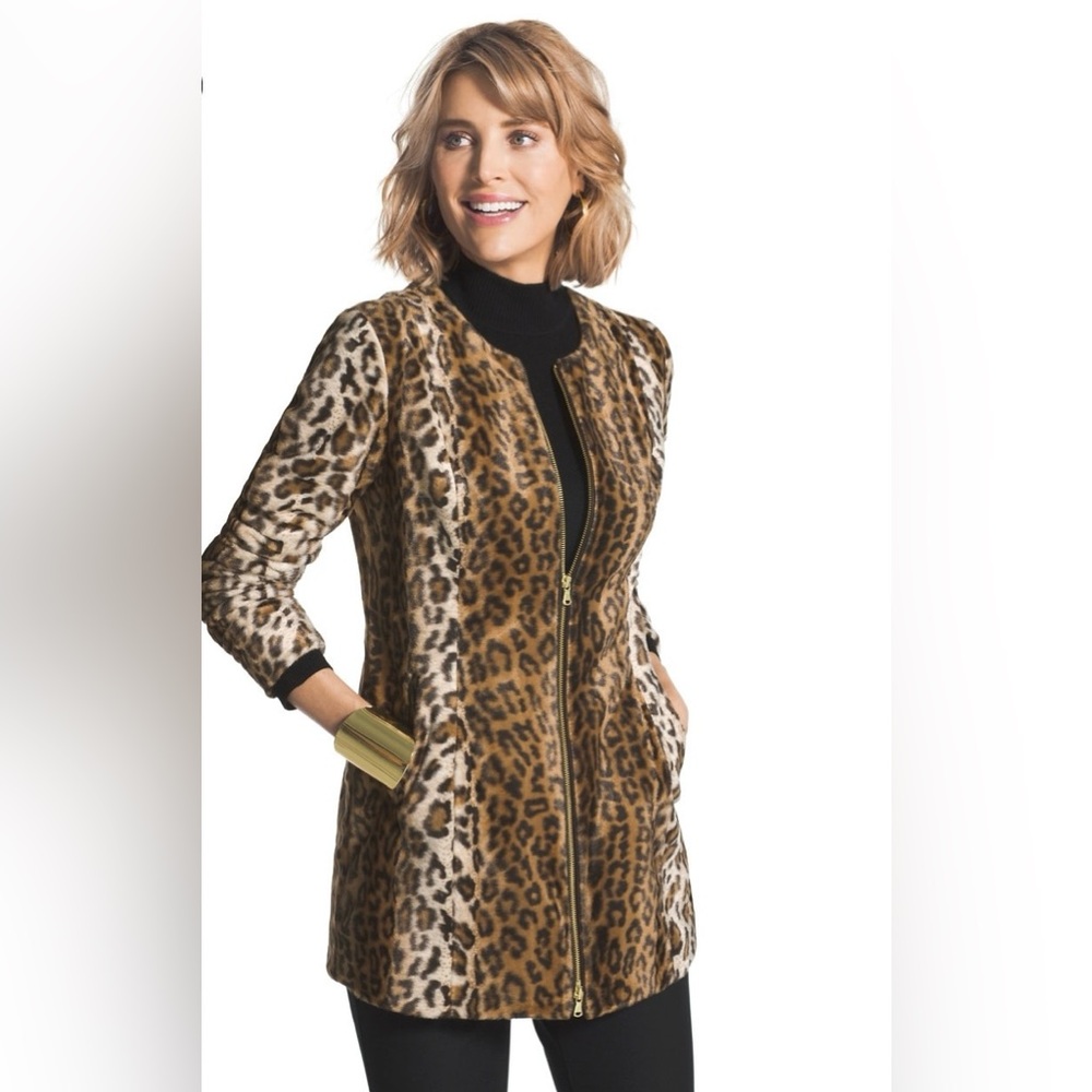 Chico's Brown Leopard Print Teddy Jacket